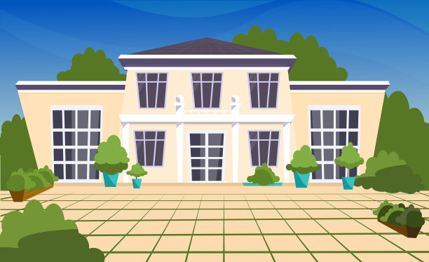 大房子，米色外墙，落地窗图片下载