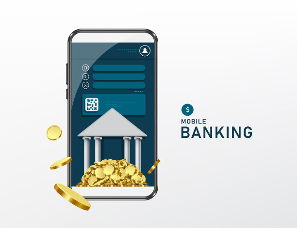 智能手机显示手机银行应用界面，带有银行符号和硬币，代表网上银行服务和金融交易，矢量3d隔离为金融在线设计图片下载