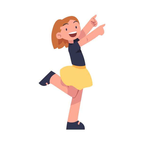 快乐的女孩与她的手在一些站立和微笑矢量插图点图片下载