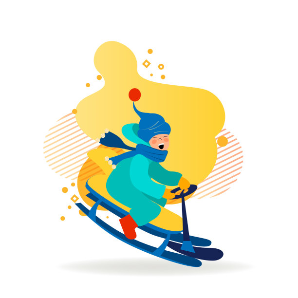 兴奋的孩子骑着雪橇下山图片下载