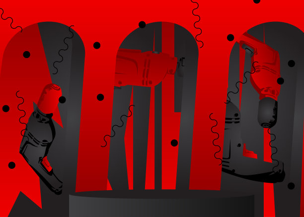 黑色和红色的模拟产品显示与钻。矢量圆柱基座基座基座。电动工具舞台展示展示。最小几何形式。图片下载