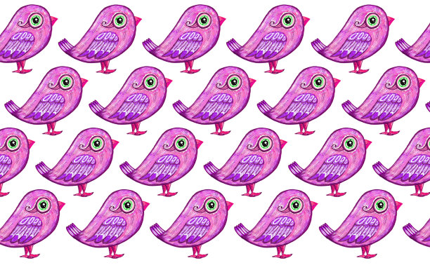 鸟的侧面装饰图案。白色背景。详细的图纸。紫色的颜色。图片下载
