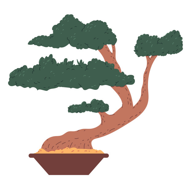 盆景植物矢量卡通插图孤立在一个白色的背景。图片下载