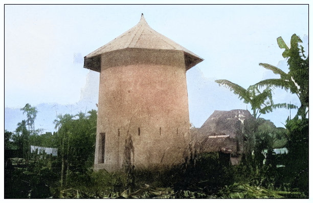 古色古香的黑白照片:圆形碉堡，菲律宾马尼拉图片下载