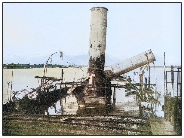 古色古香的黑白照片:杜威在菲律宾马尼拉港口的记忆图片下载