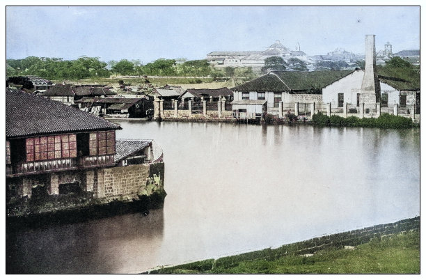 古色古香的黑白照片:菲律宾吕宋岛坦德威的糖厂图片下载