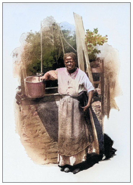 古色古香的黑白照片:妇女，青年岛图片下载