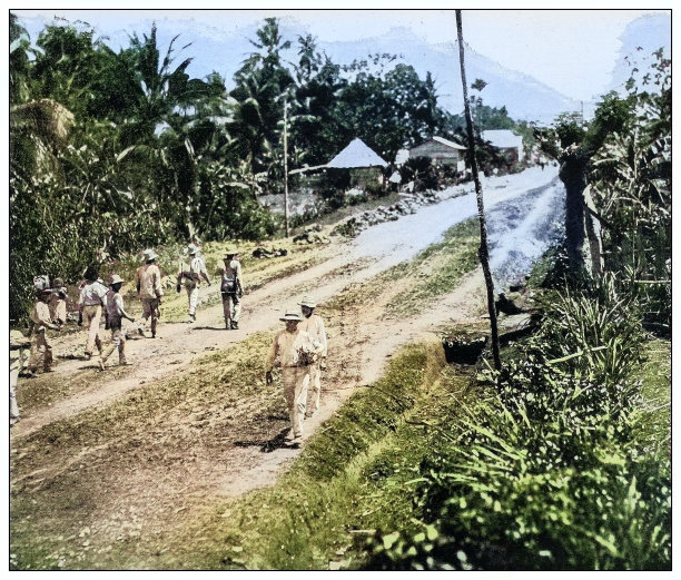 古色古香的黑白照片:农民从波多黎各阿瓜达的市场回家图片下载