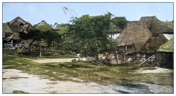 古色古香的黑白照片:菲律宾吕宋岛的塔加洛人村庄图片下载