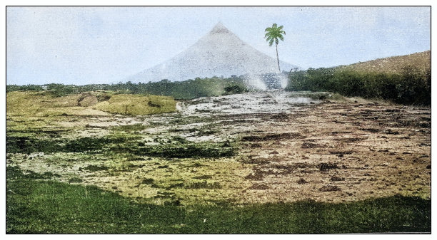 古色古香的黑白照片:菲律宾马荣火山阿尔拜火山图片下载