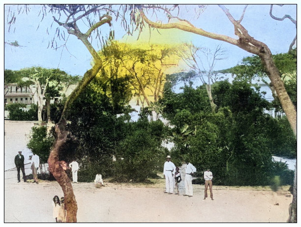 古色古香的黑白照片:公园和广场，卡瓜斯，波多黎各图片下载