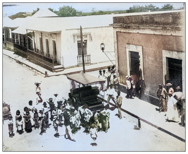 古董黑白照片:波多黎各的第一辆车图片下载