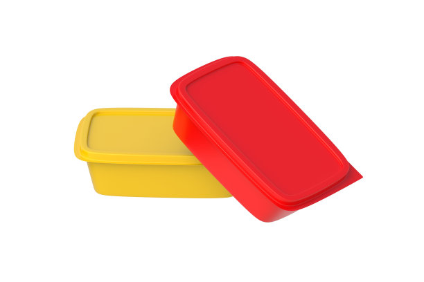 白色背景上的彩色塑料食品容器。三维渲染图片下载