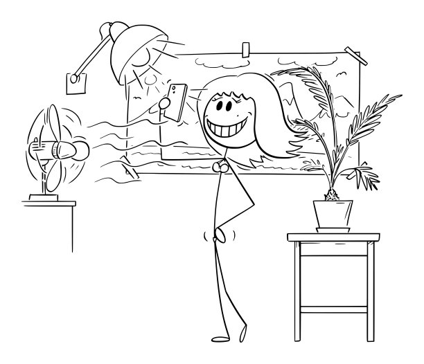 女人采取假假期自拍，矢量卡通棍形插图图片下载