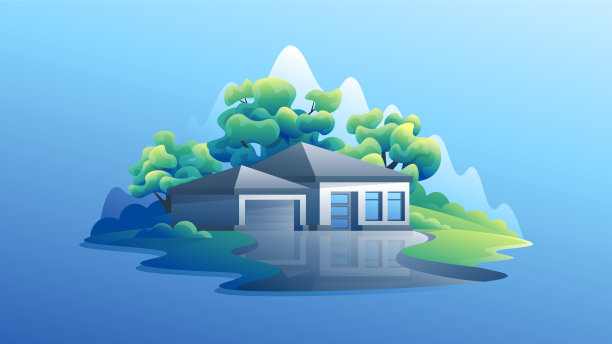 一栋带车库的简单美式公寓楼。图片下载