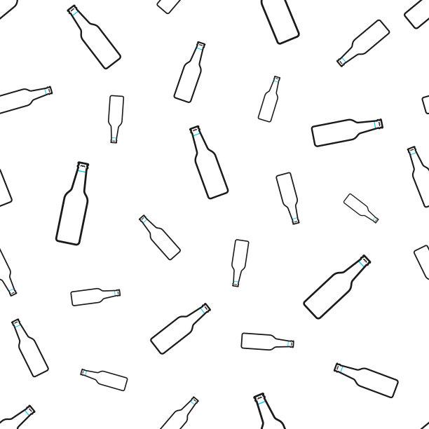 啤酒瓶。无缝模式。白色背景上的线条图标图片下载