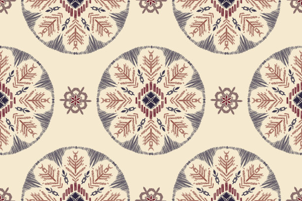 民族无缝图案泰国传统伊卡刺绣复古设计矢量手绘插画。图片下载