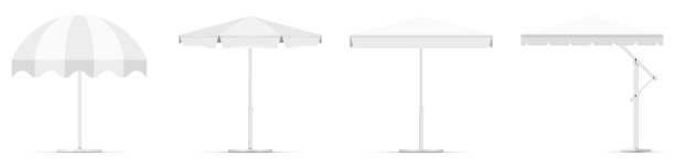 沙滩伞白色的模拟设置。三维真实感矢量插图图片下载