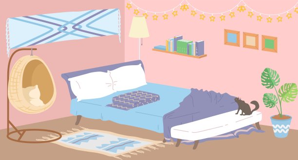 家庭卧室设计室内矢量插图图片下载