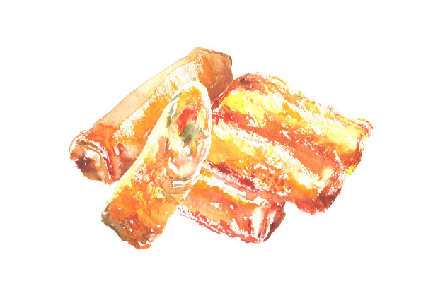 水彩画的炸春卷插图图片下载