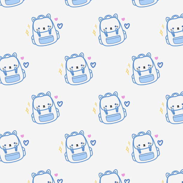 无缝图案与猫书包在白色背景。图片下载