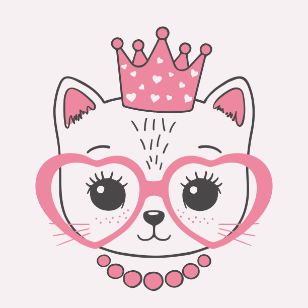 可爱的猫脸，粉色皇冠，心形眼镜图片下载