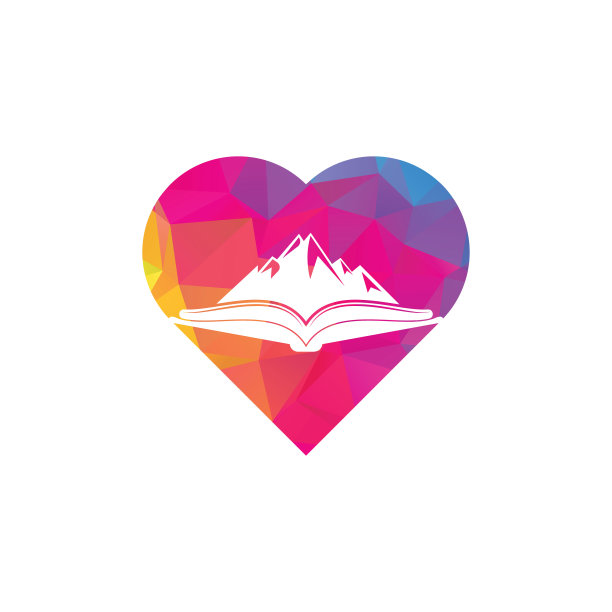 山书心形概念矢量标志设计。图片下载