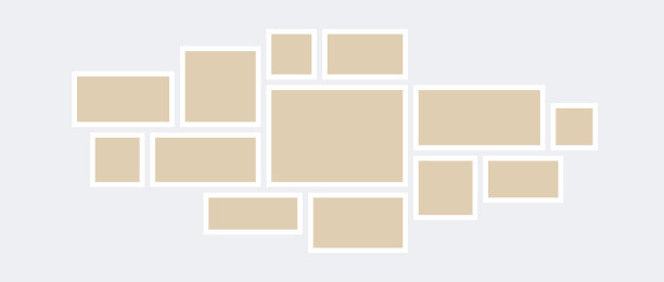 情绪板或照片拼贴模板。马赛克艺术网格排列。米色画框横向构图。墙画廊布局设计概念的介绍，海报，模型，横幅，传单。向量图片下载