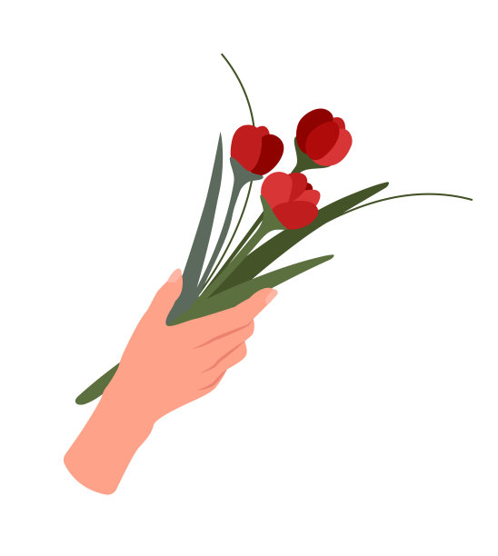 手捧一束花。国际妇女节快乐。手捧一束野花。盛开的鲜花。送给爱人的浪漫礼物。现代矢量插图在平面风格图片下载