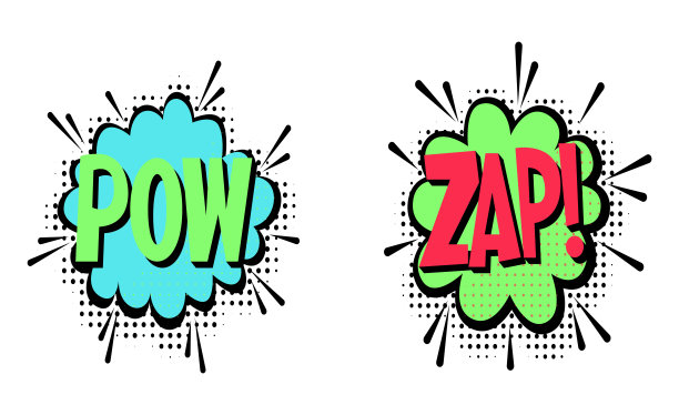 设置带有文本POW和ZAP的漫画语音气泡。矢量图图片下载