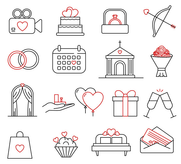 婚庆、嫁娶、仪式线图标。图片下载