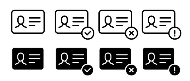 身份证图标矢量集。护照符号轮廓图片下载