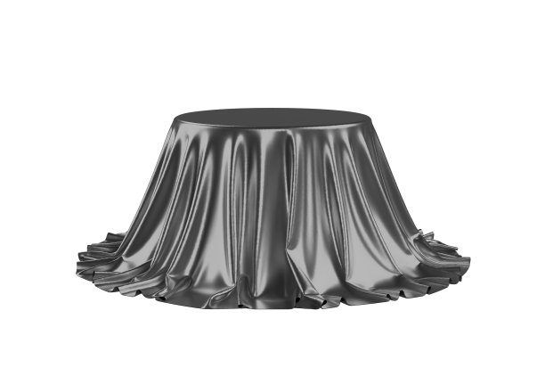 用缎面织物覆盖的圆形盒子。三维演示图片下载