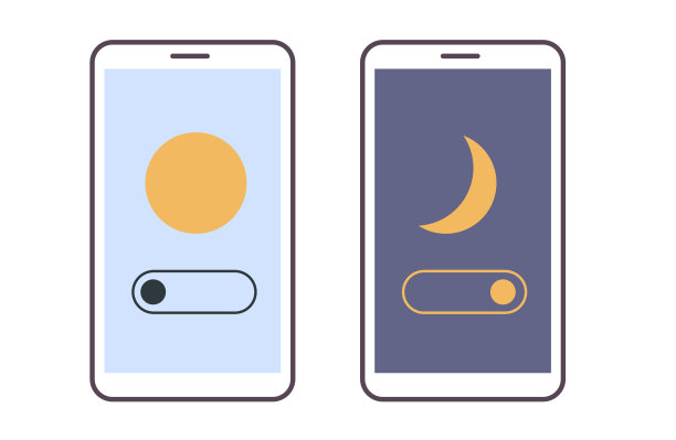 白天和夜间电话模式隔离的概念。矢量平面卡通图形设计插图图片下载
