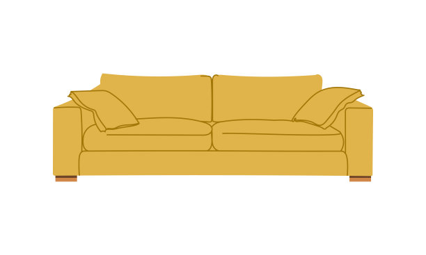 复古风格的黄色沙发。斯堪的纳维亚软垫家具的现代收藏。平面向量图片下载