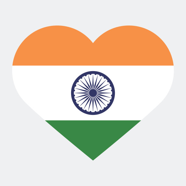 印度国旗。印度心形国旗。国旗图标。标准颜色。印度心形标志。电脑插图。数码插图。矢量插图。图片下载
