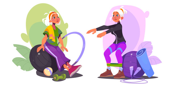 老年人在家里或健身房做运动。图片下载