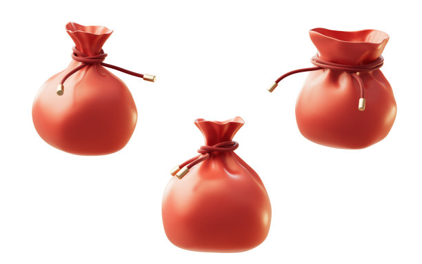 不同角度的红色卡通包，3d渲染。图片下载