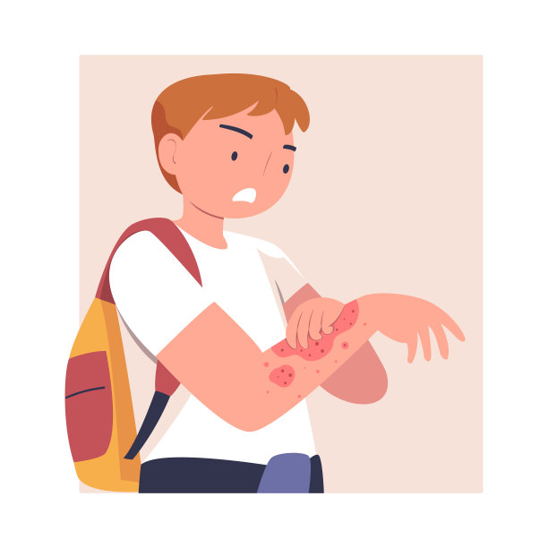 男人的性格与皮肤问题的痛苦抓挠痒手臂矢量插图图片下载