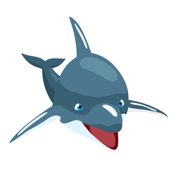 海豚卡通人物。运动中的海洋哺乳动物孤立在白色。野生的自然动物。海洋生物蓝鱼矢量插图图片下载