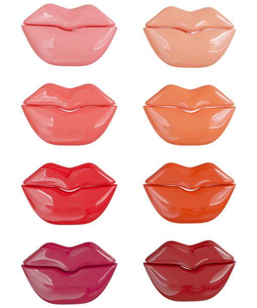 三维渲染嘴型八个色板口红色调的红色，粉红色，橙色和裸色图片下载