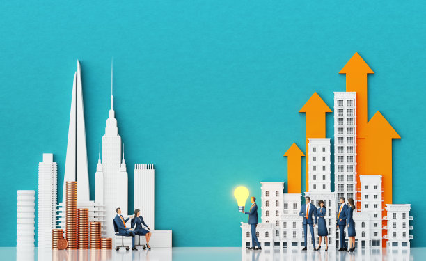 商业团队在伦敦金融城会见投资者，提出新的创业想法。背景与美丽的城市建筑和摩天大楼和复制空间。三维渲染图片下载