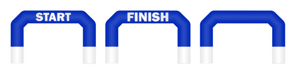 用于马拉松、赛跑或运动的充气起跑线和终点拱门。矢量插图隔离在白色背景上。图片下载