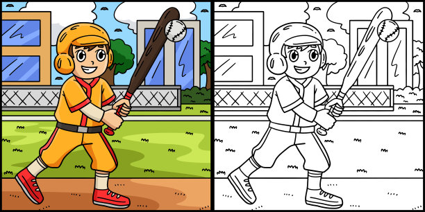 男孩打棒球着色页插图图片下载