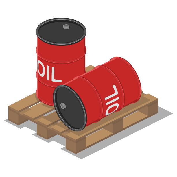 等距红色金属油桶在托盘隔离在白色背景矢量平面插图图片下载
