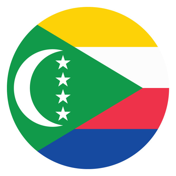 科摩罗国旗。圆形图标标志。按钮标志图标。标准颜色。电脑插图。数码插图。矢量插图。图片下载