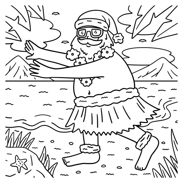 圣诞节七月，圣诞老人呼啦舞涂色图片下载