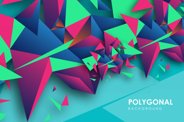 矢量彩色多边形抽象形状，水平方向三角形横幅。几何形状，动态面，低多边形背景。图片下载