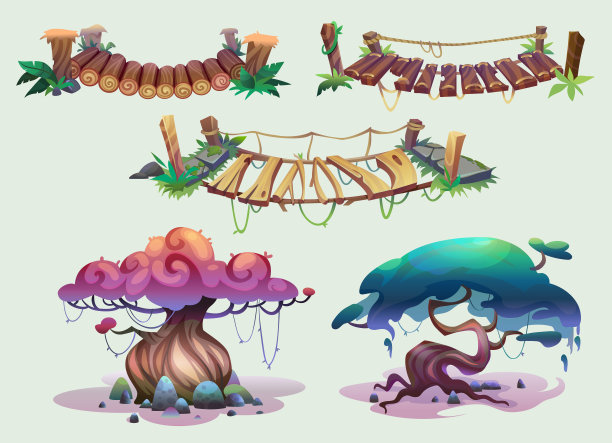 挂着老桥和幻想树图片下载