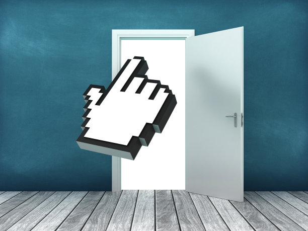 3D打开的门与电脑手光标图片下载